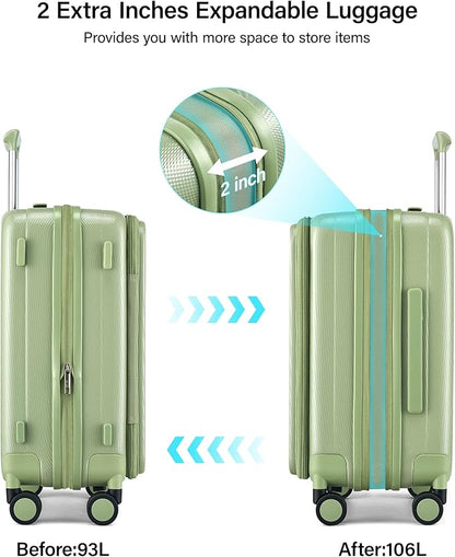 Hanke 26 Inch Expandable Luggage Top Opening Checked Bag Luggage Hard Shell Suitcases with Wheels Lightweight Travel Luggage Heavy Duty Luggage Suitcase with Lock for Woman Men-Bamboo Green