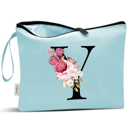 Vavabox A-Z Personalized Makeup Bag, Birthday Gifts for Women Mom, Gifts for Best Friend, Bride Bridesmaid Cosmetic bag (Y, Green)