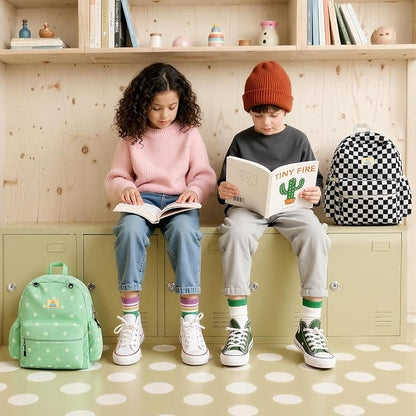 STEAMEDBUN Corduroy Kids Backpack for Girls and Boys 5-8: Boys Backpack for Elementary Kindergarten - 15 inch Cute Backpacks for Kids - Checkered