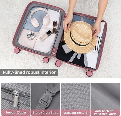 LARVENDER Luggage Sets 3 Piece, Hardside PP Carry On Luggage Suitcase with 360° Spinner Wheels Suitcase Sets for Women Men, Rose Gold