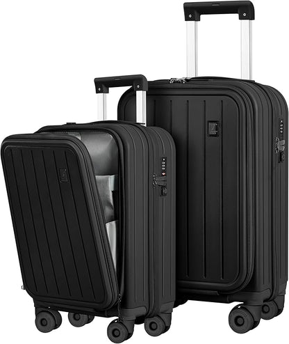 Luggage Sets 2 Piece Top Opening PC Hardside Suitcase with Spinner Wheel TSA Luggage(black)