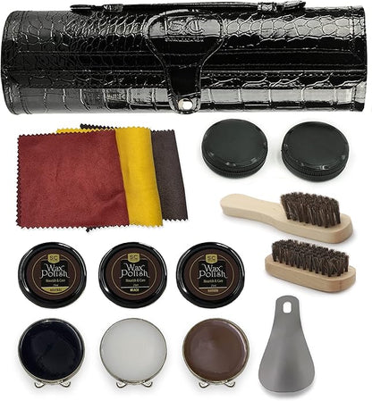Stone and Clark Leather Shoe Shine Kit - 13 PCS Shoe Polish Kit for Complete Leather Boot Care, Compact & Travel Friendly
