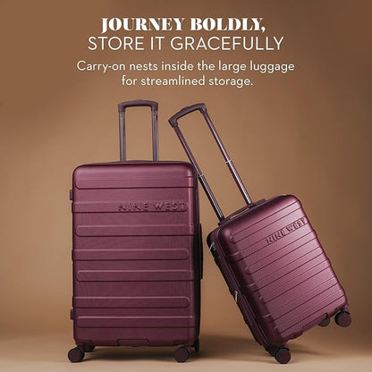 Nine West Celine 3 Piece Luggage Set – 20″ Carry-On & 28″ Checked Suitcase, Burgundy, Lightweight Expandable Hardshell with Spinner Wheels, Water-Resistant – Celine Collection for Women