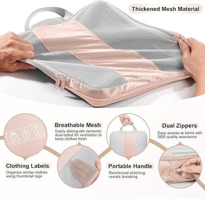 OlarHike 8 Set Compression Packing Cubes,Christmas Gifts for Women Mom Girl,Compressible Expandable Luggage Clothes Organizer for Travelers,Airplane/Cruise/Car/Train Travel Essentials(Beige)