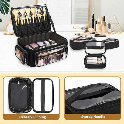 OCHEAL Rolling Makeup Train Case,with 7 Pcs Clear Makeup Bags, 18" Carry On Travel Cosmetic Organizer Suitcase,Extra Large Storage Trolley Makeup Case On Wheels for Hairstylist Cosmetology Artist