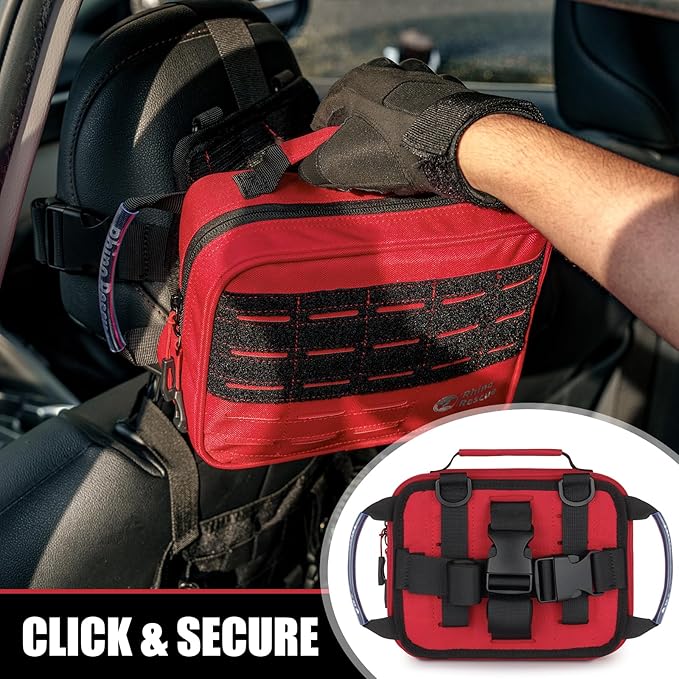 RHINO RESCUE Vehicle IFAK Trauma Kit with C-A-T Tourniquet, Tactical First Aid Kit Molle Pouch Red