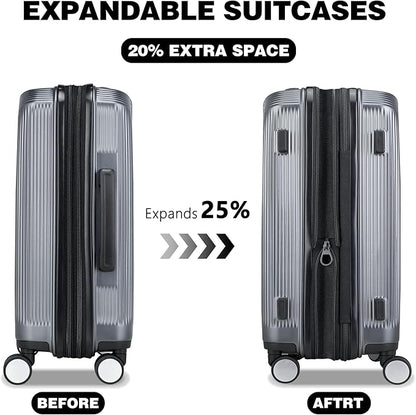 20 Inch Lightweight Expandable Carry On Luggage, PC Hardside Suitcase with Spinner Wheels & TSA Lock, Carry-on 20-Inch, Gray