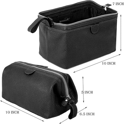 KomalC Premium Buffalo Leather Toiletry Bag for Men & Women With Water resistant Lining, Grooming Travel Pouch, Unisex Wash Bag for Toiletries, Gifts for Men and Women