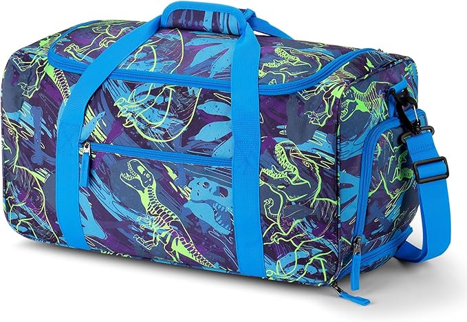 Choco Mocha Boys Dinosaur Suitcase with Wheels Kids Blue Rolling Duffle Bag for Camping Teen Boys Toddler Luggage Bag for Travel, 22inch