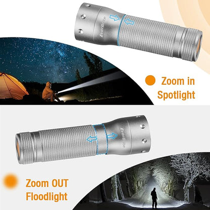 EverBrite Mini Flashlight, Zoomable LED Flash Light, 3 Modes, 3AAA Batteries Included, Handheld Small Flashlight for Camping, Emergency, Home, Christmas Gifts – Grey