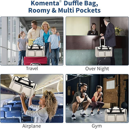20 inch Gym Bag for Men, 40L Sports Duffle Bag with side pockets durable Weekend Overnight Bag for Travel, Workout, Fitness (White)