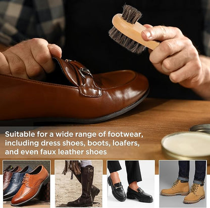Horsehair Shoe Polish Applicator Brush, Shoe Buffing Brush for Leather Maintenance and Care, with Comfortable Grip - Ideal for All Fabrics, Bags, Boots, Backpacks, Monk Straps, and Shoes