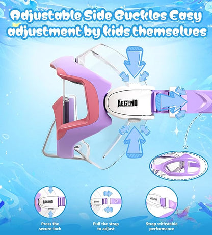 Aegend Snorkeling Gear for Adults Youth Kids, Dry Snorkel Set Panoramic View Enhanced Anti-Leak and Anti-Fog Technology, Adjustable Strap for Snorkeling Scuba Diving Swimming with Mesh Bag