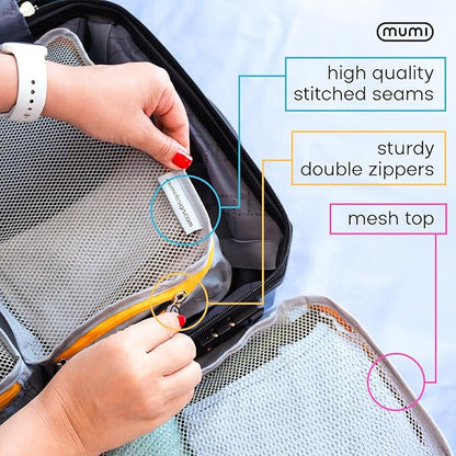 MUMI Packing Cubes - 5 Compression Packing Cubes for Travel, Luggage Organizer Bags for Suitcases, Carry-On, Duffle or Backpack – Mesh, Waterproof Bags for Clothes, Kids & Travel Accessories - Pink