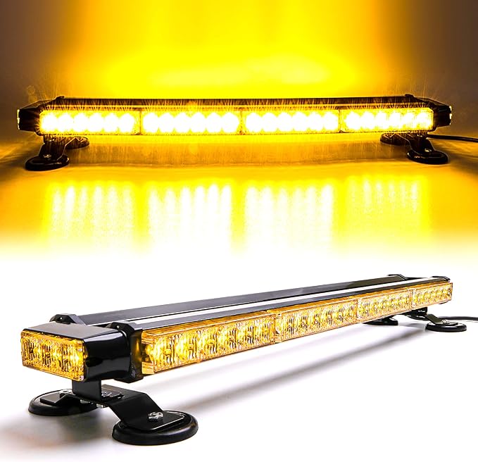 26.5" Amber Yellow 54 LED Automotive Rooftop Beacon Warning Emergency Flashing Snow Plow Light Bar Double Side Strobe Light Traffic Advisor with Magnetic Base For Tow Work Truck Pickup