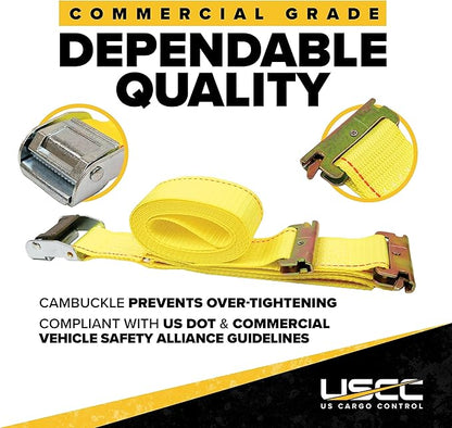 US Cargo Control E-Track Cam Buckle Straps (8-Pack), 2 Inch x 12 Foot E Track Straps with Cam Buckle and Spring E-Fittings, 2,500 LBS Break Strength, Easy-to-Use Tiedowns in Vans and Trailers