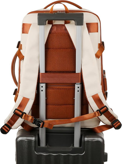 Travel Laptop Backpack for Men Women, Airline Approved Personal carry on Backpack with USB Charging Port,35L Large Water Resistant Durable anti theft Capacity Student Bag Fits 15.6 Inch Notebook,Cream