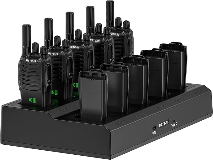 Retevis H-777H 2 Way Radio,Walkie Talkies for Adults 10 Pack with 10 Way Multi Charger,Hidden Display,Charging Progress Visible,Compact, Handheld Two Way Radios Rechargeable for Event Security