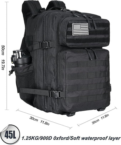45L Tactical Assault Backpack 3 day assault pack with Molle Waterproof backpack Rucksack for Tactical Backpacks (Black)