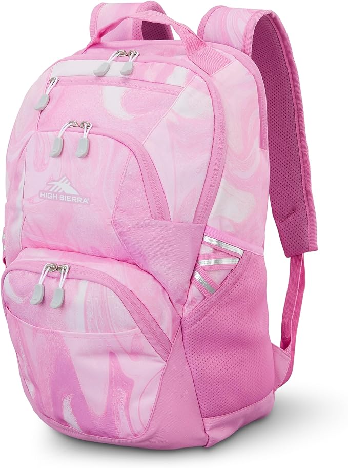 High Sierra Swoop SG Backpack, Travel or Work Laptop Bookbag with Drop Protection Pocket, and Tablet Sleeve, One Size, Pink Marble Swirl