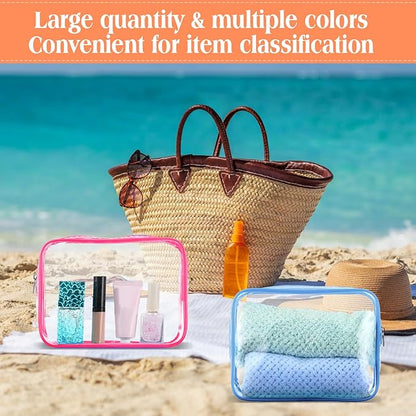 Cunno 60 Pcs Clear Toiletry Bag TSA Approved Cosmetic Bag Bulk Makeup Bag Travel Carry Airport Airline Compliant Bag for Women Men Summer Vacation Salon Mother Gift(Vivid Color)