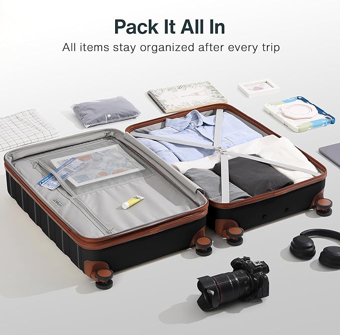 Luggage Sets 2 Piece 20/24 Inch (3-YEARS VIP SERVICE) Hardside Ultra Durable Expandable Lightweight 100% PC Carry On Travel Suitcase with Spinner Wheels TSA Lock, Premium Black