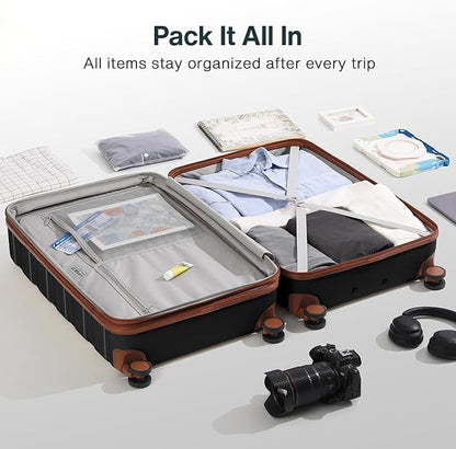 Luggage Sets 2 Piece 20/24 Inch (3-YEARS VIP SERVICE) Hardside Ultra Durable Expandable Lightweight 100% PC Carry On Travel Suitcase with Spinner Wheels TSA Lock, Premium Black