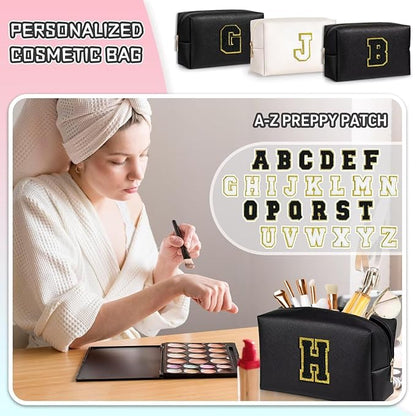 TOPEAST Monogrammed Gifts for Women, Preppy Makeup Bag Small Cosmetic Bag Travel Toiletry Bag, Personalized Birthday Gift for Girl, Wedding Bridal Shower Gifts for Bridesmaids (Black M)