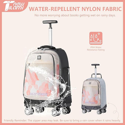 NEW TILAMI 19 Inch Rolling Backpack 360°rotating Universal Wheel, Large Organizer Compartments, Adjustable Handle, Carry on for School Students Business Travel, Pink Mountain Forest