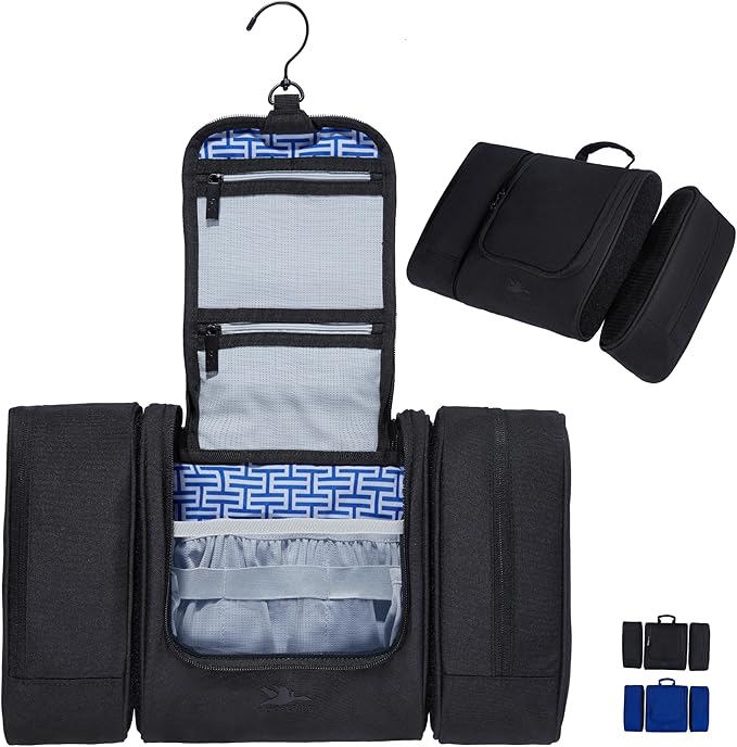 Travel Toiletry Bag for Women and Men - Hanging Cosmetic Travel Bag w/ 3 Detachable Organizer, Durable Hygiene Bag, Hanging Toiletry Bag Men or Makeup Case for Skincare - Black