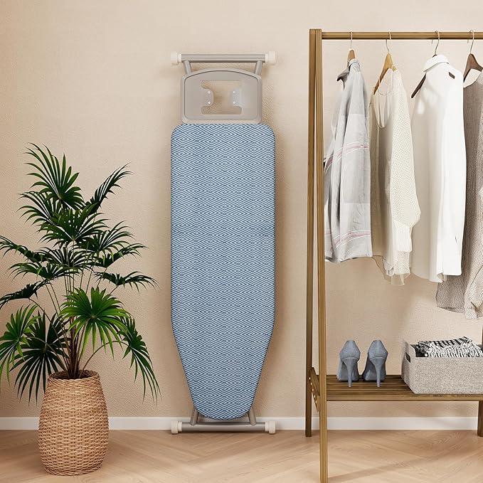 COSTWAY Foldable Ironing Board, 57" x 16.5" Heavy-Duty Ironing Stand w/ 7 Adjustable Heights, Iron Rest, Resistant Fabric, Sturdy Metal Legs, Compact & Space Saver Iron Table for Home, Laundry Room