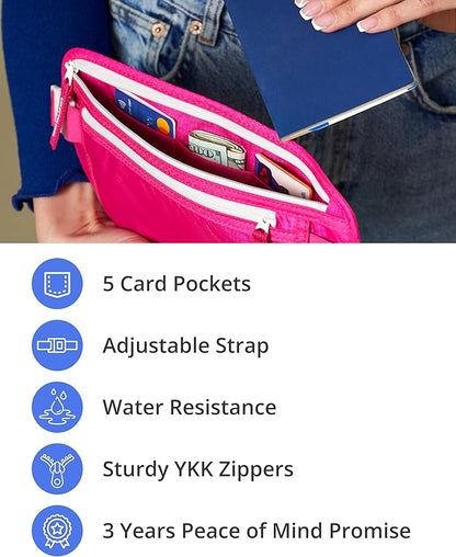 Vantamo Money Belt with RFID For Men & Women, Hidden Passport Holder for Travel, 2 Compartment Travel Fanny Pack for Women Anti Theft