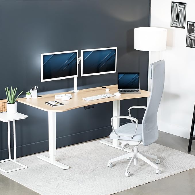 VIVO Electric 63 x 32 in Dual Motor Standing Desk, Memory Height Adjustment, 2B Series, Light Wood Top White Frame, DESK-KIT-2W1C