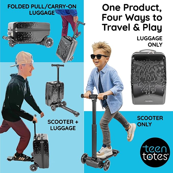 Detachable 4-in-1 Scooter Luggage for Kids – Ride-On Suitcase with Removable Luggage Body, Adjustable Handlebar, Durable Deck & Brake, Carry-On Size – Travel & Play