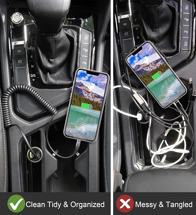 Coiled Lightning Cable, iPhone Charger Cable 3FT for Car, 2 Pack [Apple MFi Certified] 3 Feet Lightning Cord Compatible with iPhone14/13/12/11 Pro Max/XS MAX/XR/XS/X/8/7/Plus/6S iPad/iPod- Black