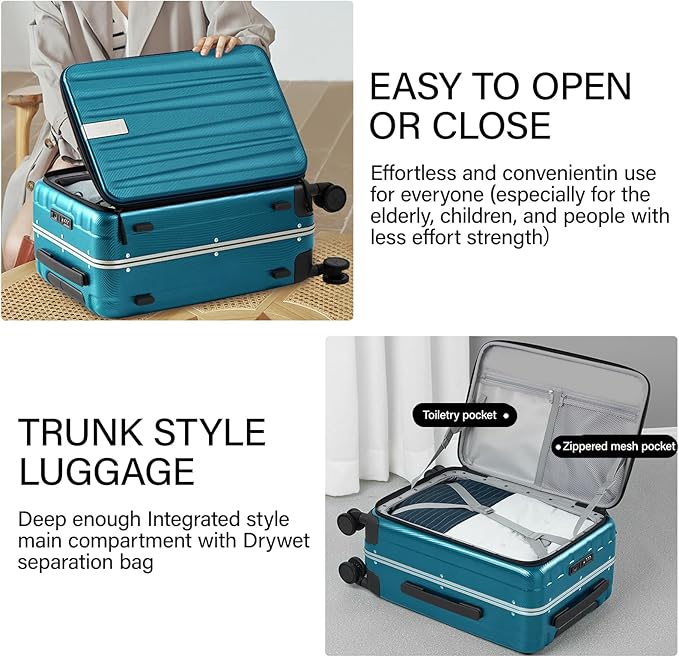 Hanke 20 Inch Carry On Luggage Hard Shell Top Opening Aluminum Frame Hardside Suitcase with Spinner Wheels, Durable Rolling Luggage for Men & Women Travel, Christmas & Birthday Gifts, Caribbean Blue