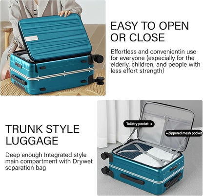 Hanke 20 Inch Carry On Luggage Hard Shell Top Opening Aluminum Frame Hardside Suitcase with Spinner Wheels, Durable Rolling Luggage for Men & Women Travel, Christmas & Birthday Gifts, Caribbean Blue