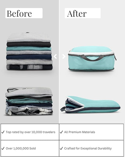 Large Compression Packing Cubes for Travel-Packing Cube Luggage Organizers 7 Piece Set for Checked Luggage-Ultralight, Expandable/Compression Bags by TRIPPED Travel Gear (DustyTeal/White)