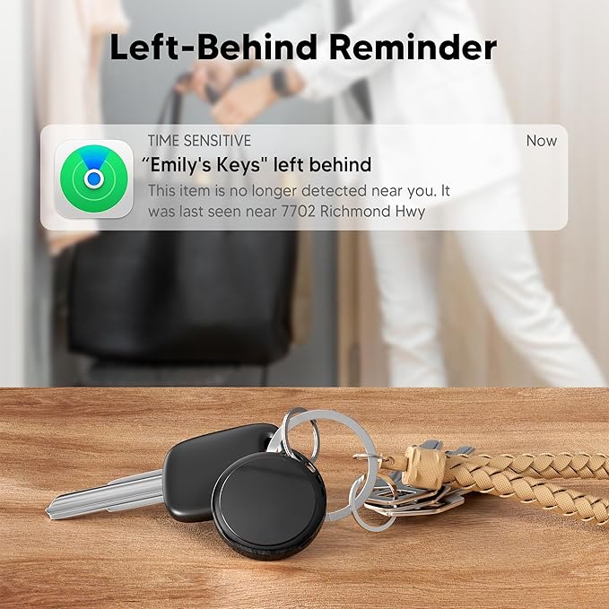 2025 Air Tracker Tags-4 Pack 5.3 Smart Bluetooth Tracker Tag Work with Apple Find My (iOS Only) Key Finder Item Locator for Keys, Luggage,Wallet, Backpack, Pets,etc. (Black, 4 Pack)