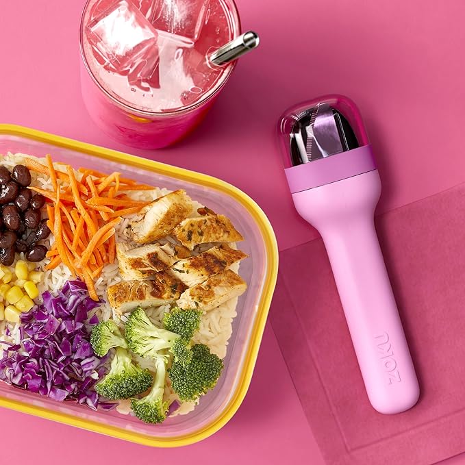 ZOKU Pocket Utensil Set, Purple - Stainless Steel Fork, Knife, and Spoon Nest in Case - Portable Design for Travel, School, Work, Picnics, Camping and Outdoor Home Use