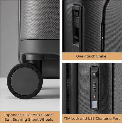 Hang Safe Checked Luggage 24 inch,PC Hard Shell Lightweight Zipperless Suitcases,360° Spinner Wheels,TSA Locks USB Charging Port,Top Travel Seat,Checked-Medium 80L Grey