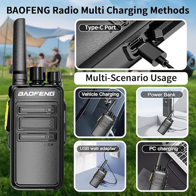 BAOFENG BD-V12B Radio 6 Pack Long Range Walkie Talkies for Adults, Portable FRS Two-Way Radios Rechargeable, with 6 Way Gang Charger,Earpiece,Typc-C Charging for School,Restaurant,Xmas Birthday Gifts