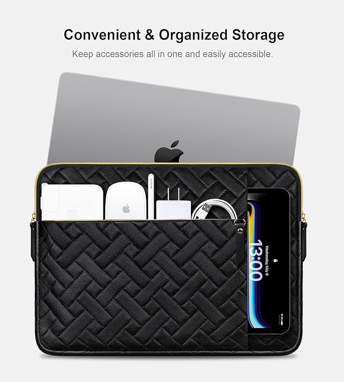 Lacdo Laptop Sleeve Case for 14 inch New MacBook Pro M5/M4/M3/M2/M1 Chips Pro Max A3434 A3112 A3401 A3185 A2918 A2992 A2779 2025-2021, 13.8" Surface Laptop 7th Copilot+PC Computer Bag, Elegant Black