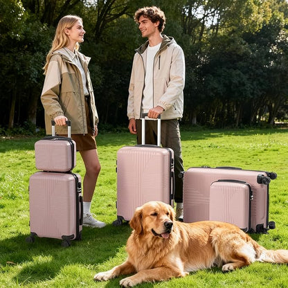 Karl home Luggage Sets 5 Piece, PP Hard Case Suitcase Set with Built-in Lock Spinner Wheels, Lightweight Durable Carry on Luggage for Business Travel - Rose Gold (12/16/20/24/28")