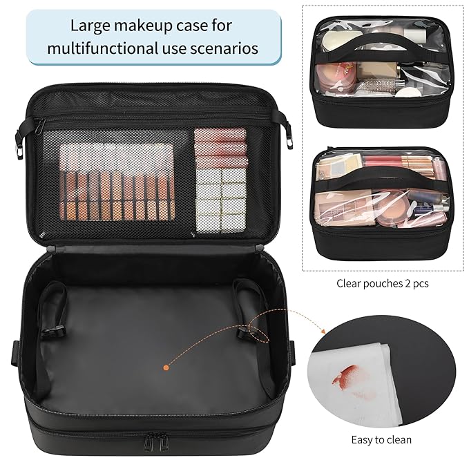 Large Makeup Train Case with a Large Makeup Travel Bag for Hairstylist, Hairdresser Bag with Detachable Pouch,Heat Insulation and Anti-scalding Full layer for Hairdressing Tool Organizer, Big wheels