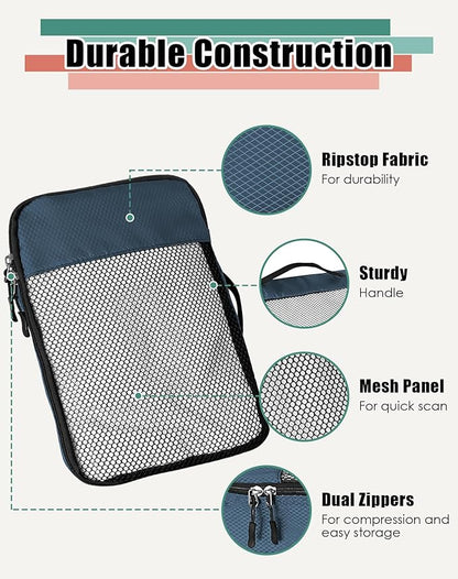 4-Piece Packing Cubes Travel Accessories Set for Suitcases - Luggage Organizer Bags with Double Zipper - Mesh Top - Medium - Dark Blue