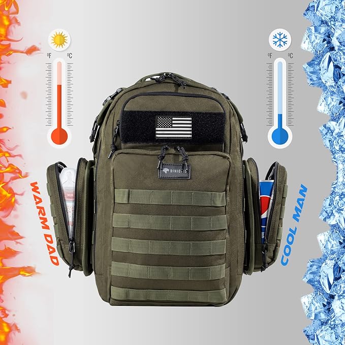 Dad Diaper Bag, Mens Diaper Bag Backpack with Diaper Changing Mat, Military Diaper Backpack with Molle Webbing, Waterproof Pouch, Baby Wipes pocket, Insulated Bottle Pockets- Jungle Green
