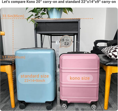 Kono 20" Carry on Luggage with Spinner Wheel TSA Lock, Lightweight PC+ABS Hardside Luggage Durable Small Carry on Suitcase Pink