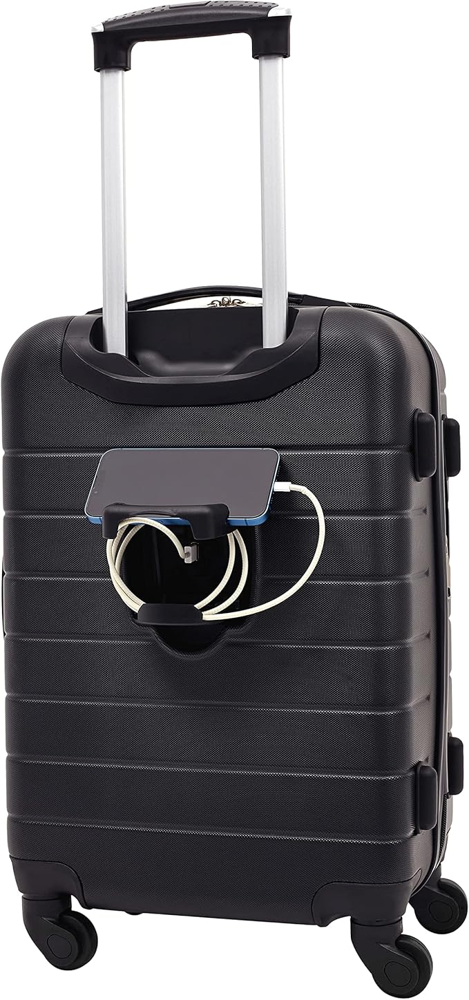 Wrangler Smart Luggage Set with Cup Holder, USB Port and Phone Holder, Black, 2 Piece Set