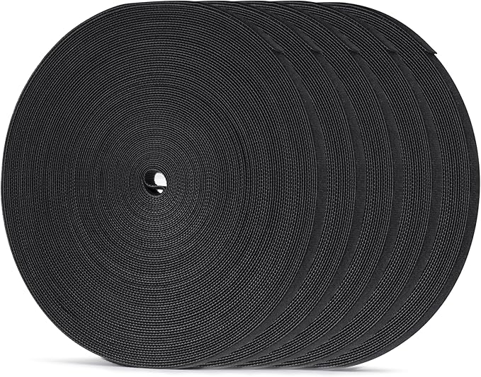 Hook and Loop Strips Roll 1/2 inX125 Yd, Black Reusable Cable Ties Double Sided Straps Tape Wrap Fasteners for Home Organization (25 Yd X 5 Rolls)